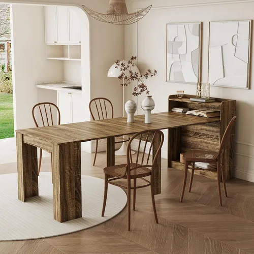 Miniatura 10 de SSLine Mesa de comedor rectangular extensible de 35 a 118 pulgadas, mesa de reuniones de conferencias súper larga para 6, 8, 12 personas, mesas