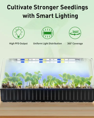 Miniatura 8 de Pawfly Paquete de 2 kits de iniciación de semillas, 120 celdas, bandejas de inicio de semillas con barras de luz de cultivo ajustables y cúpulas