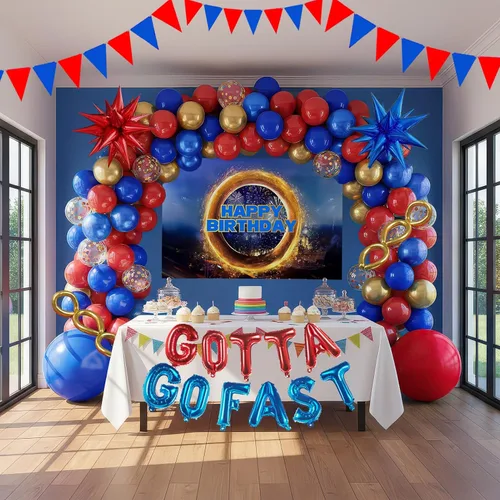 Miniatura 8 de Kit de guirnalda de globos rojos, amarillos, azules y negros de 130 piezas con globos de mylar con destello de rayo de fuego Starburst para Amarillo