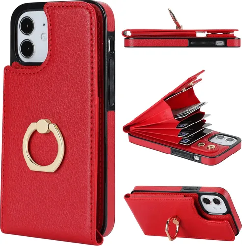 Miniatura 8 de Folosu Funda compatible con iPhone 12 Mini con soporte para tarjetas, rotación de 360°, soporte de anillo de dedo con función atril, protección