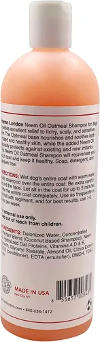 Miniatura 5 de Warren London Champú para perros con aceite de neem con harina de avena, fórmula hipoalergénica, hidratante y para aliviar la picazón, suave