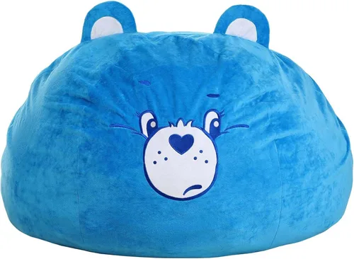 Fun Costumes Care Bears Grumpy Bear - Puf de felpa con diseño de oso gruñón, silla de puf azul acolchada súper suave, decoración otomana estándar