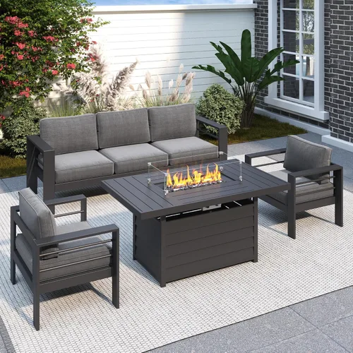 Miniatura 23 de Solaste Juego de muebles de patio de aluminio para todo tipo de clima, moderno juego de muebles de metal para exteriores con asientos profundos