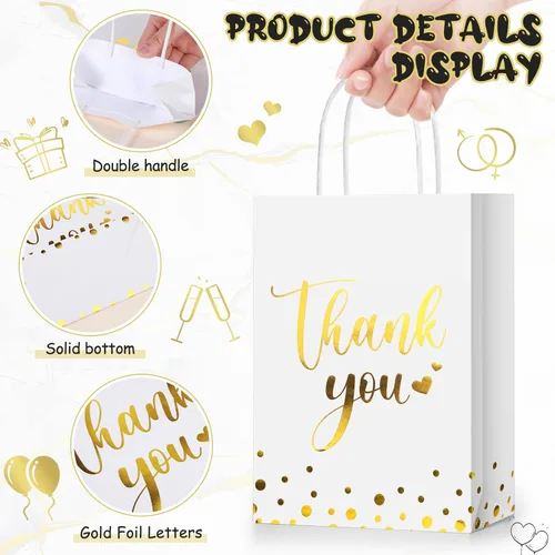 Miniatura 6 de Tinlade 30 bolsas de regalo de agradecimiento con papel de seda dorado con asa para graduación, negocios, compras, boda, ducha, regalos de fiesta