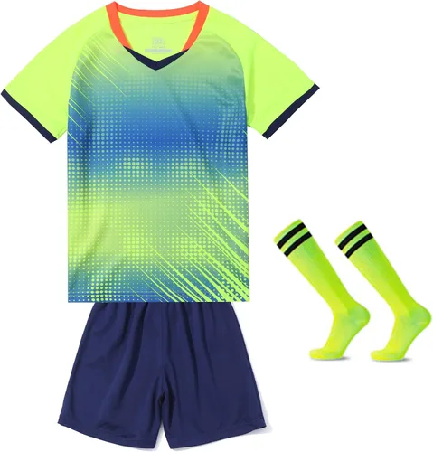 LUCKYLUAN Conjunto de calcetines y pantalones cortos de fútbol para niños, uniforme deportivo de fútbol para niños y niñas