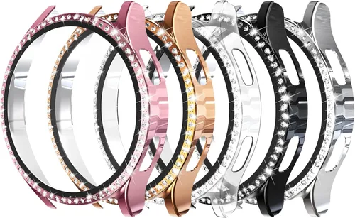 Simpeak Paquete de 5 protectores de pantalla compatibles con Samsung Galaxy Watch 4 (1.575 pulgadas), funda rígida de policarbonato con cristal
