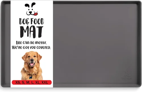 DogBuddy Tapete antideslizante para la comida y el agua de perros y mascotas, impermeable, de silicona, con bordes, L (24 x 16 pulgadas) gris oscuro