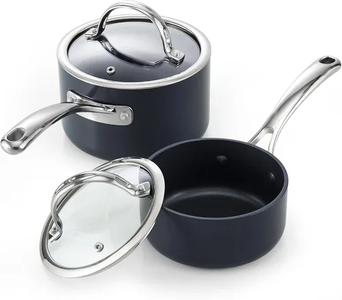Miniatura 13 de Cooks Standard NC-00340 – Sartén con tapa de grado Premium, anodizado, sólido, antiadherente, 1 qt, Negro