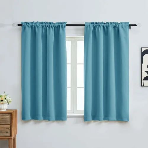 Miniatura 258 de OVZME Cortinas opacas turquesa para tratamiento de ventanas pequeñas, cortinas cortas con bloqueo de luz para ventana de cocina sobre el fregadero