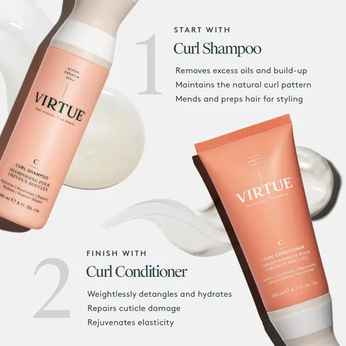 Miniatura 7 de VIRTUE Acondicionador de rizos con aceite de jojoba, sin sulfatos, hidrata, nutre y repara el cabello rizado con control de encrespamiento