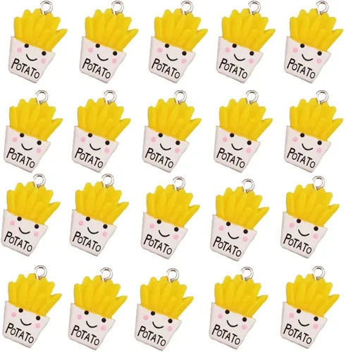 Miniatura 3 de Dijes hechos a mano de simulación de alimentos, lindas galletas de hamburguesa, papas fritas, chocolate, palomitas, dona, fresa, pastel, colgantes