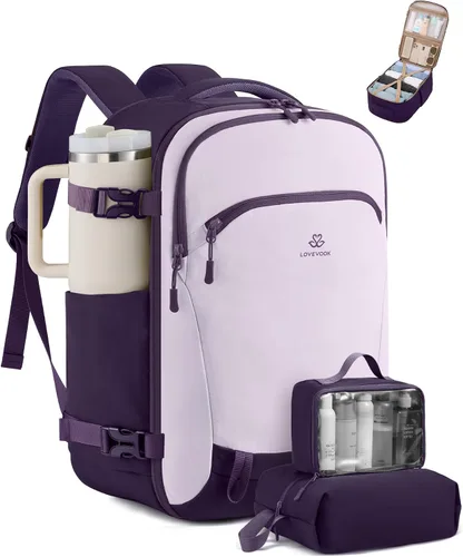 Miniatura 12 de LOVEVOOK Mochila de viaje para computadora portátil para mujer, aprobada por aerolíneas, bolsa de artículos personales, 3 unidades, Negro, Mochilas