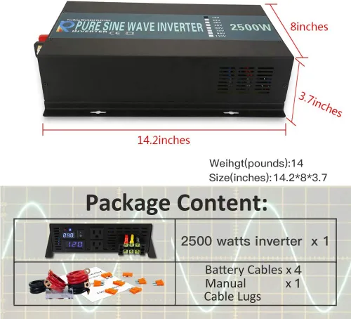 Miniatura 7 de WZRELB Inversor de corriente de onda sinusoidal pura de 2500W 48V 120V con 2 salidas de CA, inversor de coche