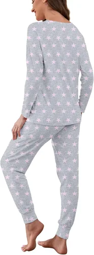 Miniatura 2 de DUSDIMON Conjunto de pijama de manga larga para mujer, conjunto de dos piezas con bolsillos, ajuste holgado