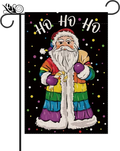Bandera de jardín de Navidad, diseño de Papá Noel, arco iris, banderas de doble cara para exteriores, LGBT, lesbianas, gay, transgénero, decoración