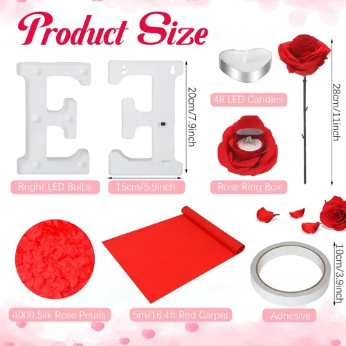 Miniatura 2 de Baquler Juego de 4052 piezas de decoración romántica para propuestas, letras grandes, pétalos de rosa, velas en forma de corazón, cinta de doble