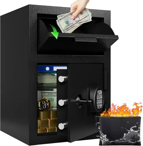 KAER Caja fuerte de 2.6 pies cúbicos para negocios, caja fuerte para efectivo con ranura para caída, caja fuerte de dinero resistente de 53.8 libras