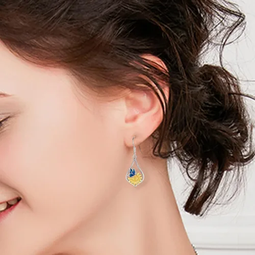 Miniatura 6 de Aretes colgantes de plata de ley con diseño de árbol de la vida, flor, abeja, animales, gato, colibrí, piedra lunar, turquesa, aretes con cierre