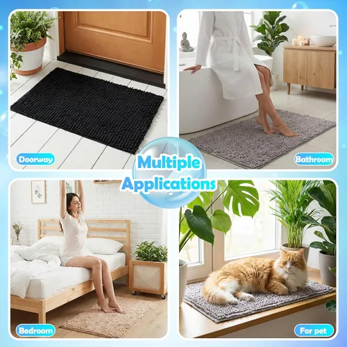 Miniatura 5 de Juego de 6 alfombras de baño de felpilla antideslizantes, alfombras de baño de felpa suave, absorbentes, juego de alfombras de baño peludas