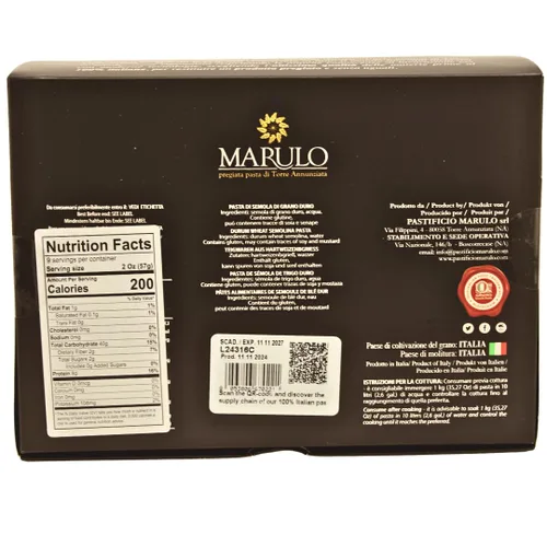 Miniatura 2 de Marulo Pasta orgánica italiana Paccheri, USDA Organic (1 paquete x 1.1 lb) - Pasta artesanal tradicional de bronce troquelada, producto de Campania