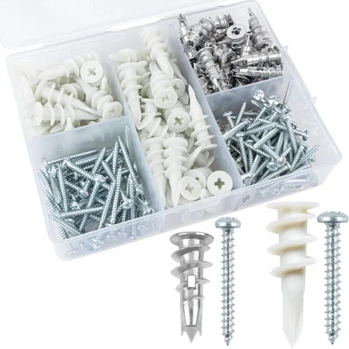 Miniatura 9 de KURUI Anclajes autoperforantes de zinc para paneles de yeso #8, kit de 60 anclajes y tornillos de pared de metal hueco, 30 anclajes resistentes +