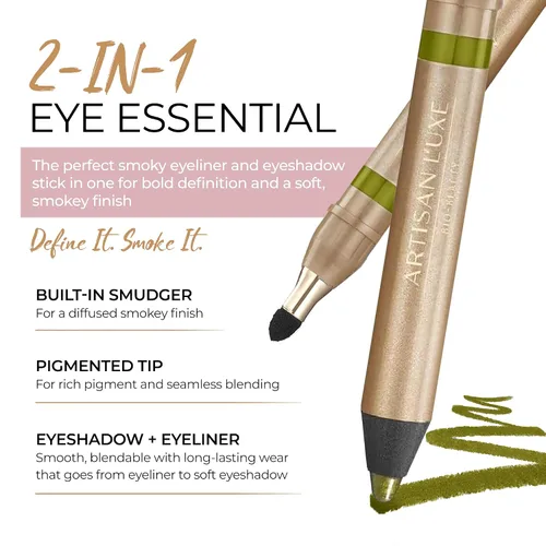 Miniatura 3 de Artisan L'uxe Beauty Velvet Jumbo Delineador de ojos verde oliva con afilador gratuito Maquillaje mezclable para ojos ahumados – Delineador