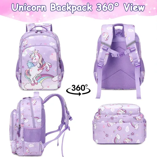 Miniatura 28 de Juego de mochila para niñas y adolescentes, mochila escolar para niños con bolsa para el almuerzo, estuche para lápices, mochilas escolares