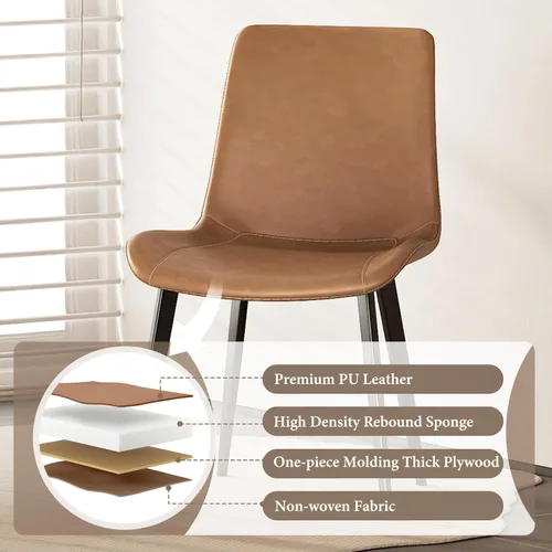 Miniatura 7 de Juego de 4 sillas de comedor, modernas sillas de comedor tapizadas de piel sintética con patas de metal resistentes y respaldo cómodo, sillas Marrón