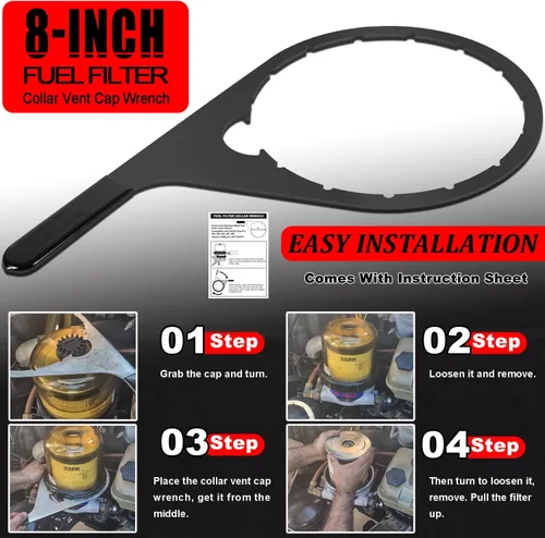 Miniatura 3 de Camoo 8" 482017 llave de collar de filtro de combustible con tapa de ventilación de metal para Davco Fuel Pro 482, 483, 485, 487, 488, 782 y Shop
