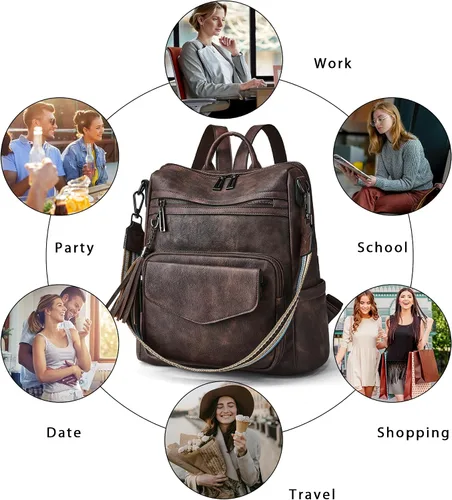 Miniatura 7 de OPAGE Mochila Bolso para Mujeres de Cuero Diseñador de Moda Mochila Bolso Mochila de Viaje Bolsas de Hombro para Damas con Muñequera, Mochilas