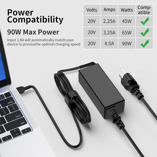 Miniatura 5 de Adaptador de CA de punta USB de 90 W/65 W compatible con Lenovo Thinkpad X1 T460 T470 T450 T430 T440 T440P T540P 440S T460S T560 E560 E550 E440