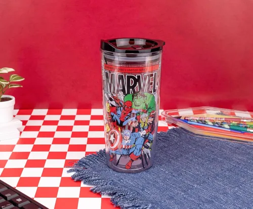 Miniatura 4 de Silver Buffalo Marvel Avengers Taza de viaje con diseño de Spider-Man, Capitán América, Thor, Hulk e Iron Man, de doble pared, con tapa de cierre