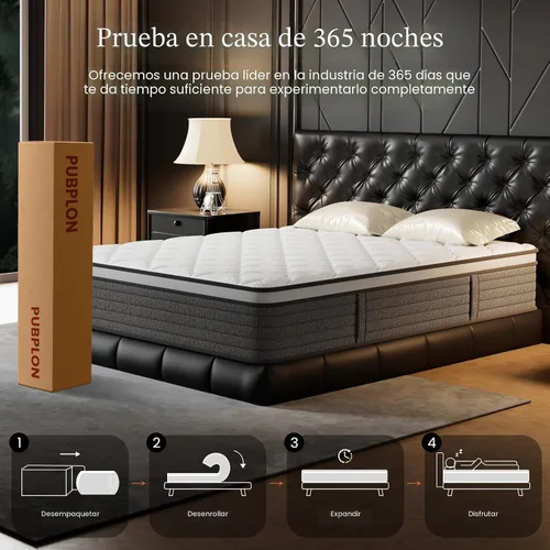 Miniatura 9 de PUBPLON Colchón Queen híbrido de espuma viscoelástica de gel tamaño Queen de 12 pulgadas en caja, resorte bolsillo envuelto individualmente, soporte
