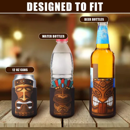 Miniatura 5 de Tarpop 16 fundas para latas de cerveza Tiki Party con aislamiento a granel, de neopreno, Luau Soda para bebidas de cerveza, funda para botella