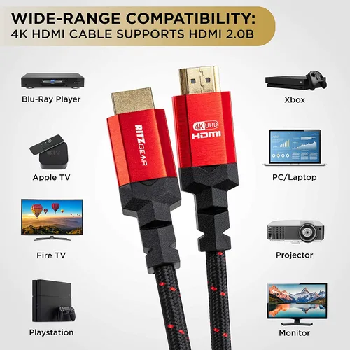 Miniatura 2 de Ritz Gear Cable HDMI 2.0 4K de 15 pies [paquete de 2] cable de nailon trenzado de alta velocidad de 18 Gbps y conectores dorados - 4K