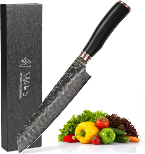 Wakoli EBO BBQ Kiritsuke - Cuchillo de carnicero de damasco de 7.9 pulgadas | Acero con núcleo VG10 de 67 capas | Mango de madera de roble oscuro |