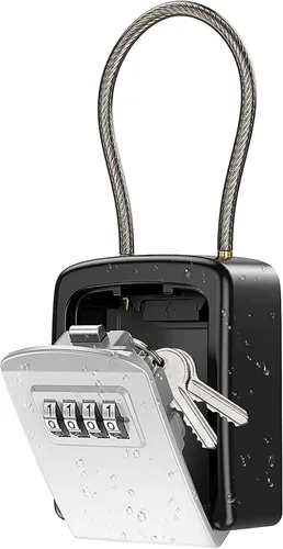 Miniatura 9 de AMIR Caja de bloqueo de llaves, caja de seguridad para exteriores para llaves con grillete extraíble, caja de bloqueo de combinación de 4 dígitos