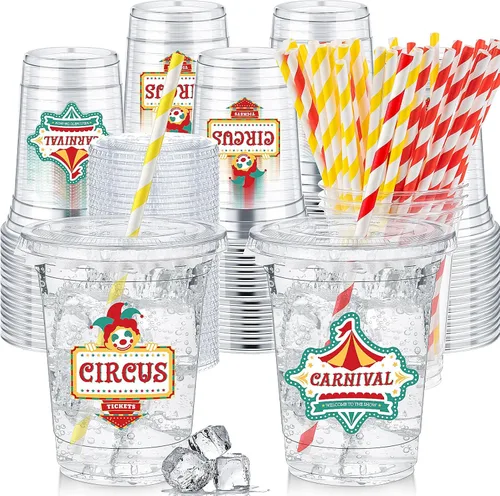 Miniatura 26 de FoldTier 50 piezas de tazas para noche de cine 12 oz Tazas de plástico desechables con pajitas y tapas, tazas transparentes para cine, tazas