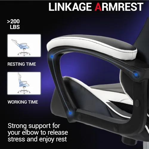Miniatura 5 de Silla de videojuegos de piel sintética para masaje, silla de videojuegos para PC con soporte lumbar para hombres y mujeres, oficina en casa, altura