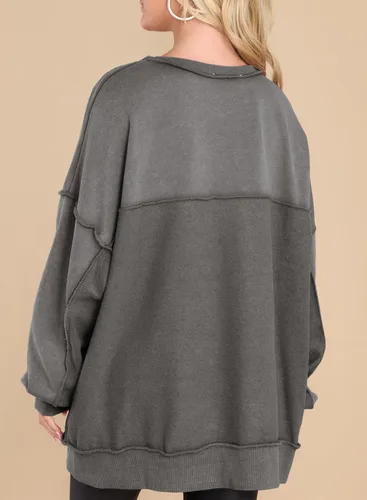 Miniatura 44 de AlvaQ - Sudadera de gran tamaño para mujer, informal, de manga larga, con botones y cuello Henley, tipo túnica