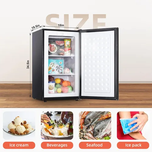 Miniatura 6 de Congelador vertical negro de 3.5 pies cúbicos, mini congelador compacto con puerta reversible de acero inoxidable, 3 termostatos ajustables