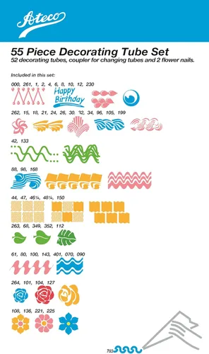 Miniatura 2 de Ateco Juego de decoración de pasteles 783-55 piezas, incluye 52 tubos de acero inoxidable, 1 acoplador estándar, 2 clavos de flores en caja