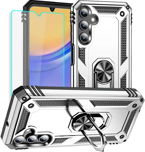 Miniatura 19 de Yiakeng Funda para teléfono Galaxy A12, Samsung A12 con protector de pantalla HD, fundas protectoras de grado militar con anillo para Samsung Galaxy