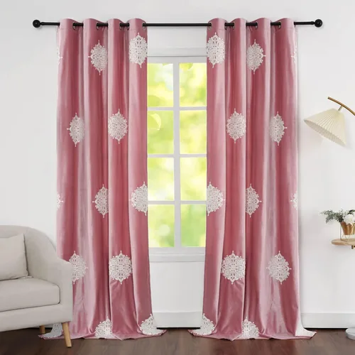 Miniatura 11 de VOGOL Cortinas opacas bordadas para sala de estar, paneles de cortina de terciopelo azul para dormitorio, 52 x 63 pulgadas, 2 paneles