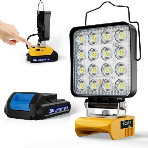 Miniatura 11 de Ecarke 2 PCS Luz de Trabajo LED Inalámbrica Compatible con DeWALT 20V: 70W 7000LM Linterna con USB y Puerto de Salida de Carga Tipo-C, Luz