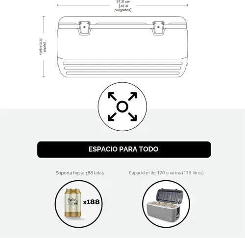 Miniatura 4 de Igloo Hard Cooler Polar & Party Bar Series Insulated Ice Chests Gris polar de 120 cuartos de galón