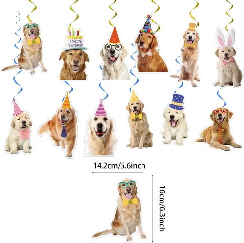 Miniatura 3 de 24 piezas de decoraciones colgantes de Golden Retriever, remolinos colgantes de techo Golden Retriever, suministros de fiesta de cumpleaños