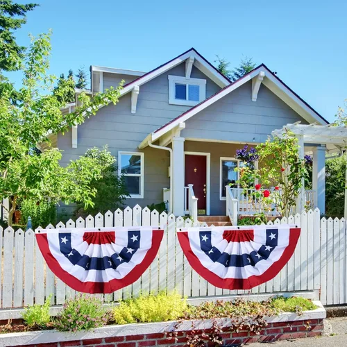 Miniatura 3 de Bandera de Estados Unidos plisada patriótica con ojales de latón y bridas para decoración del Día de los Caídos del 4 de julio al aire libre