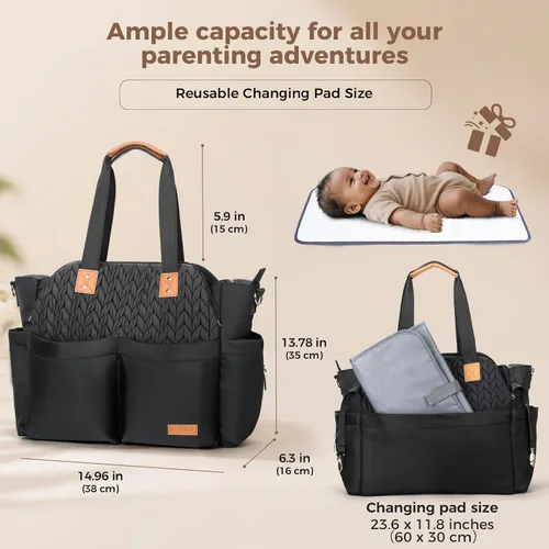 Miniatura 5 de Lekebaby - Bolso para pañales para bebé - 17 bolsillos, gran pañalera de viaje con cambiador portátil, bolso cruzado para hospital y maternidad