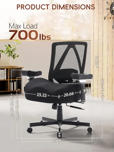 Miniatura 3 de Silla de oficina grande y alta de 700 libras, silla de escritorio ergonómica con cojín grueso de ancho, silla de oficina de malla ejecutiva